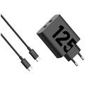 Motorola TurboPower 125W Kaksois-USB-C -seinälaturi USB-C-kaapelilla - musta