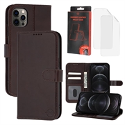 iPhone 12/12 Pro MyTPhone CardMate Nahkainen lompakkokotelo - Tummanruskea