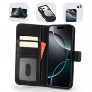 iPhone 17 Pro Max MyTPhone CardMate MagSafe-nahkainen lompakkosuojus korttipidikkeellä, telineellä ja 2x näytönsuojalla - Musta