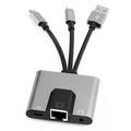 NK-1056S 3-in-1 Ethernet-sovitin - USB-C, USB-A ja Lightning - 10cm
