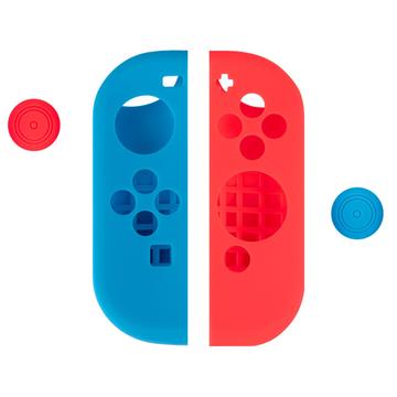 Nintendo Switch -ohjaimen silikonikotelo, jossa on peukalokahvan suojukset - punainen / sininen