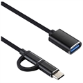 Nylon Punottu USB 3.0 - USB-C / MicroUSB OTG -kaapelisovitin - Musta