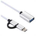 Nylon Punottu USB 3.0 - USB-C / MicroUSB OTG -kaapelisovitin - Valkoinen