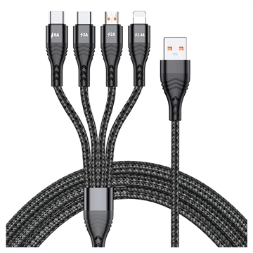 Nylon Punottu Yleiskäyttöinen 4-in-1 USB-kaapeli - 66W, 2m - Musta