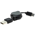 OTB USB-A 2.0 / USB-C Rullaava Datakaapeli - 70cm - Musta