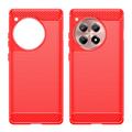 OnePlus 12R/Ace 3 Harjattu TPU Suojakuori - Hiilikuitu - Punainen