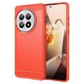 OnePlus 13 Harjattu TPU Suojakuori - Hiilikuitu - Punainen