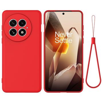 OnePlus 13 Nestemäinen silikonikotelo käsihihnalla - punainen
