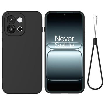 OnePlus 13T Nestemäinen silikonikotelo käsihihnalla - Musta