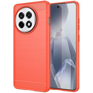 OnePlus Ace 5/5 Pro/13R Harjattu TPU Suojakuori - Hiilikuitu - Punainen