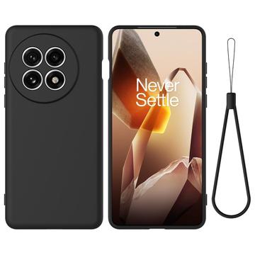 OnePlus Ace 5/5 Pro/13R Nestemäinen silikonikotelo käsihihnalla - Musta