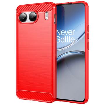 OnePlus Nord 4 Harjattu TPU Suojakuori - Hiilikuitu - Punainen