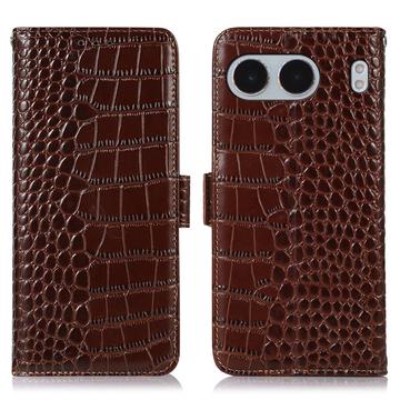 OnePlus Nord 4 Crocodile Lompakkomallinen Nahkakotelo kanssa RFID - Ruskea
