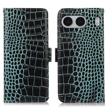 OnePlus Nord 4 Crocodile Lompakkomallinen Nahkakotelo kanssa RFID - Vihreä