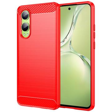 OnePlus Nord CE4 Lite/Oppo K12x Harjattu TPU Suojakuori - Hiilikuitu - Punainen