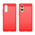 OnePlus Nord CE4 Lite/Oppo K12x Harjattu TPU Suojakuori - Hiilikuitu - Punainen