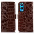 OnePlus Nord CE4 Lite/Oppo K12x Crocodile Lompakkomallinen Nahkakotelo kanssa RFID - Ruskea