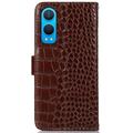 OnePlus Nord CE4 Lite/Oppo K12x Crocodile Lompakkomallinen Nahkakotelo kanssa RFID - Ruskea