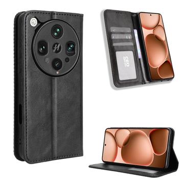 Oppo Find X8 Ultra Retro Lompakkokotelo Magneettisella Sulkijalla - Musta