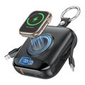 P007 Mini-varavirtalaturi 10000mAh, USB-C- ja Lightning-kaapelit, Apple Watchin langaton lataus - musta