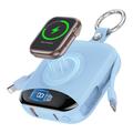 P007 Mini-varavirtalähde 10000mAh, USB-C- ja Lightning-kaapelit, Apple Watchin langaton lataus - sininen