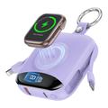 P007 Mini-varavirtalaturi 10000mAh, USB-C- ja Lightning-kaapelit, Apple Watchin langaton lataus - violetti