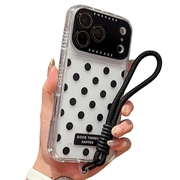 iPhone 17 Pro/18 Pro PC / TPU suojakuori, jossa on linssikalvo ja hihna - Polka Dot - musta