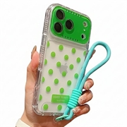 iPhone 17 Pro/18 Pro PC / TPU suojakuori, jossa on linssikalvo ja hihna - Polka Dot - vihreä