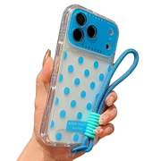 iPhone 17 Pro/18 Pro PC / TPU suojakuori, jossa on linssikalvo ja hihna - Polka Dot - taivaansininen