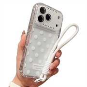 iPhone 17 Pro/18 Pro PC / TPU suojakuori, jossa on linssikalvo ja hihna - Polka Dot - Valkoinen