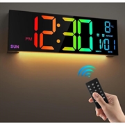 PH-01 16" LED-digitaalinen herätyskello - RGB-näyttö, kaksi herätystä, kaukosäädin - musta