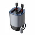 PT-17 PD 100W autolaturi sisäänvedettävillä Lightning/USB-C-kaapeleilla, jännitteen näytöllä ja ilmanraikastimella - harmaa