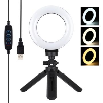 PULUZ PKT3058B 4.7" 12cm USB 3 Modes himmennettävä Vlogging-valokuvaus Valokuvaus Video LED rengasvalot + kolmijalka-asennussarja