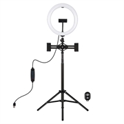 PULUZ PKT3066B 10.2" LED Selfie Ring Light Matkapuhelin Clamp Tripod jalusta YouTube Blogger Videokuvaus