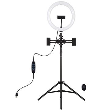 PULUZ PKT3066B 10.2" LED Selfie Ring Light Matkapuhelin Clamp Tripod jalusta YouTube Blogger Videokuvaus