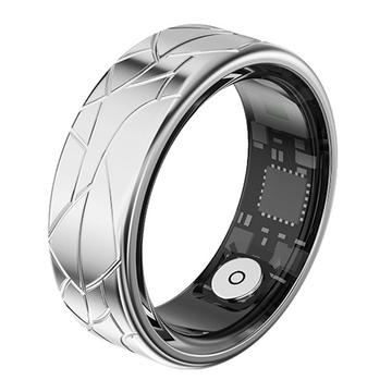 PX02 Crack Design Monitoiminen Smart Ring jossa on valokuvaohjaus - Koko: 21.5mm - hopea