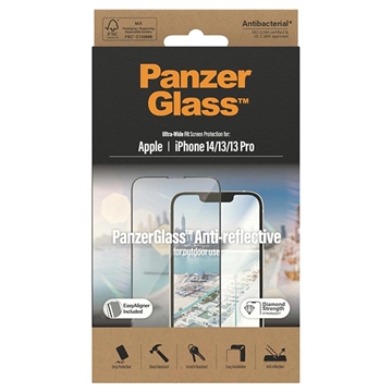 iPhone 13/13 Pro/14 PanzerGlass Ultra-Wide Fit Anti-Reflective EasyAligner Panssarilasi - 9H - Musta Reuna