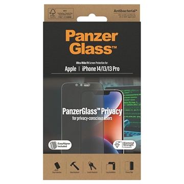 iPhone 13/13 Pro/14 PanzerGlass Ultra-Wide Fit Privacy EasyAligner Panssarilasi - 9H - Musta Reuna