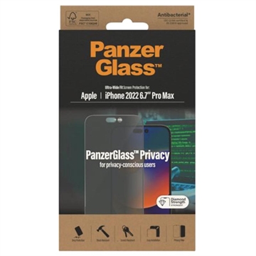 PanzerGlass Ultra-Wide Fit Privacy iPhone 14 Pro Max Panssarilasi - 9H - Musta