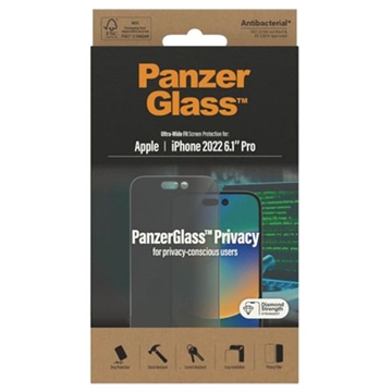 PanzerGlass Ultra-Wide Fit Privacy iPhone 14 Pro Panssarilasi - 9H - Musta
