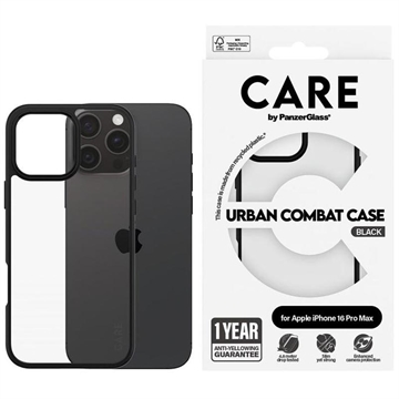 iPhone 16 Pro Max PanzerGlass Care Urban Combat kotelo - Musta / Läpinäkyvä