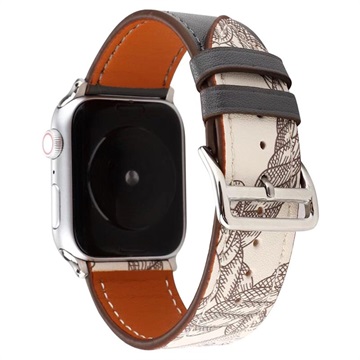 Apple Watch Series 9/8/SE (2022)/7/SE/6/5/4/3/2/1 Pattern Nahkaranneke - 41mm/40mm/38mm - Musta