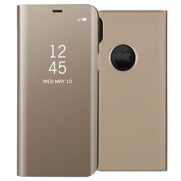 Luxury Series Mirror View iPhone X / iPhone XS Läppäkotelo - Kulta