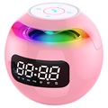 Kannettava Bluetooth Kaiutin LED-Herätyskellolla - Pinkki