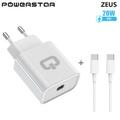 Powerstar Zeus seinälaturi USB-C-kaapelilla - 20W - Valkoinen