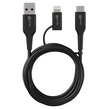 Prio 2-1:ssä High-Speed USB-C / Lightning-USB-A Kaapeli - 1.2m - Musta