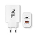 Prio Fast Charge seinälaturi - 65W PD USB-C, QC3.0 USB-A - Valkoinen