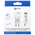 Prio Fast Charge Maailman Matka-Adapteri kanssa USB-C, USB-A - 20W - Valkoinen