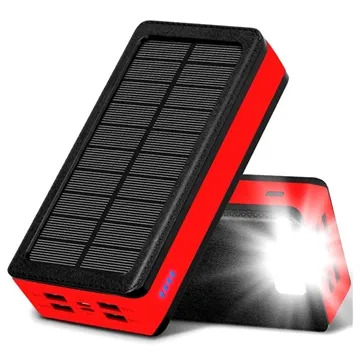 Psooo PS-400 Aurinko Varavirtalähde - 4xUSB-A, 30000mAh - Punainen