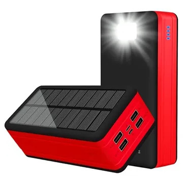 Psooo PS-400 Aurinko Varavirtalähde - 4xUSB-A, 50000mAh - Punainen